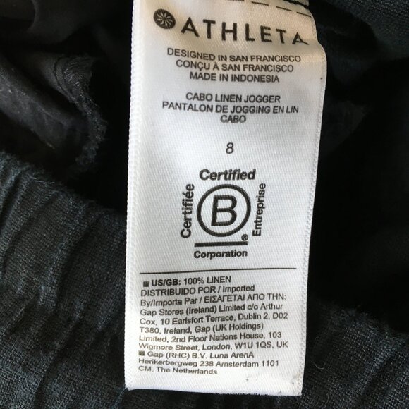 ATHLETA Black CABO 100% Linen Drawstring Waist Zip Pocket Mock Fly Jogger Pant - Picture 3 of 11